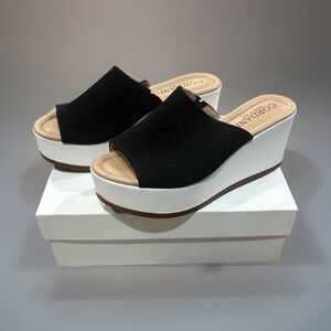 CORDANI Woman’s Wedge Shoes Black & White Sandals 3” Made In ITALY Size 38